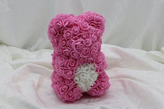 Fuchsia with White Heart Bear - 25cm