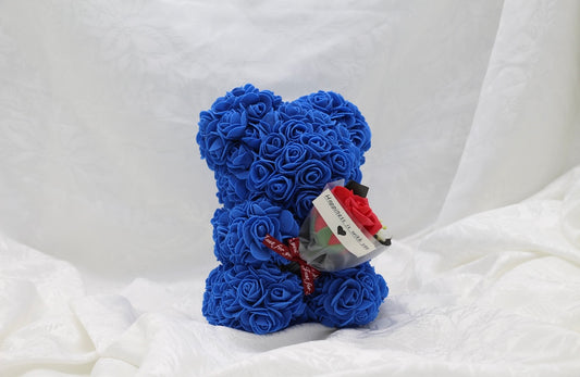 Sapphire Bear with Bouquet - 25cm