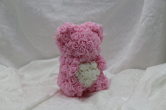 Blush with White Heart Bear -25cm