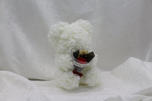Snow Bear with Red Bouquet - 25cm