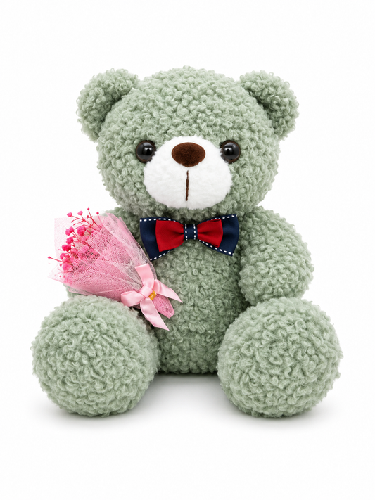 Green Teddy Bear with Bouquet